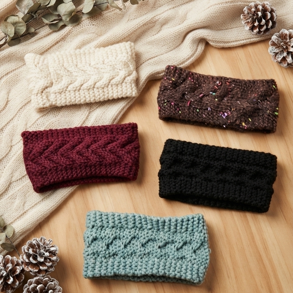 5-Pack Cozy Knit Headbands Bundle - Winter Tones - One Size